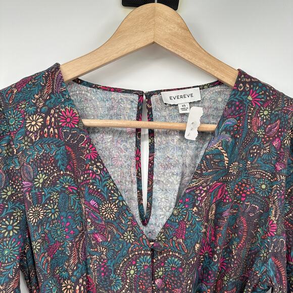 EVEREVE NWT Ember Multicolor Print Puff Sleeve Jumpsuit // XS - Picture 7 of 15